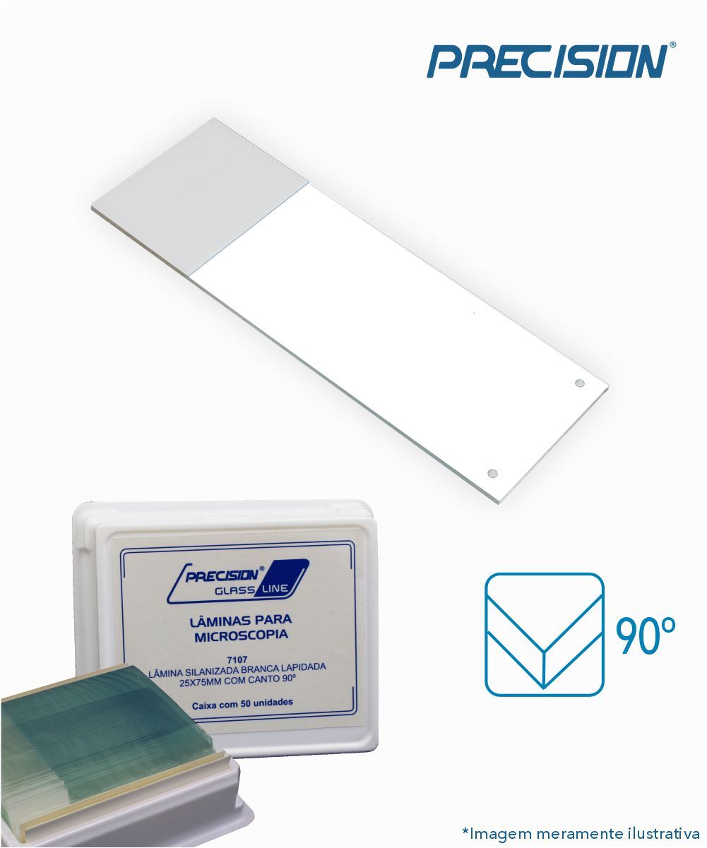 Lâmina silanizada branca lapidada 25mmx75mm  90º